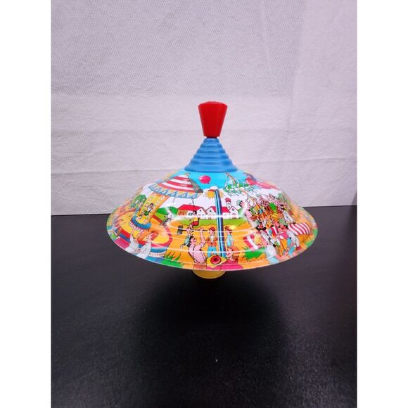 VINTAGE TIN TOY PRESSED LITHO PRINT METAL SPINNING TOP GUC - Picture 1 of 5